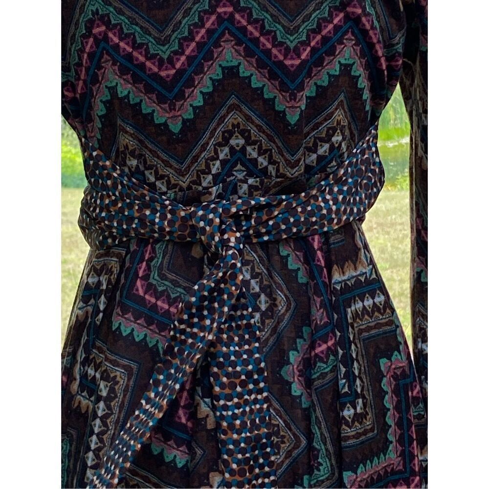 Uncle Frank Women's Multicolor Zig Zag Long Sleeve Ruffle Midi Dress Size Small - Picture 6 of 8